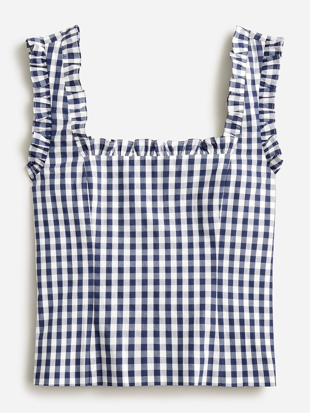 J Crew Ruffle Trim Stretch Cotton Poplin Top In Gingham Size M